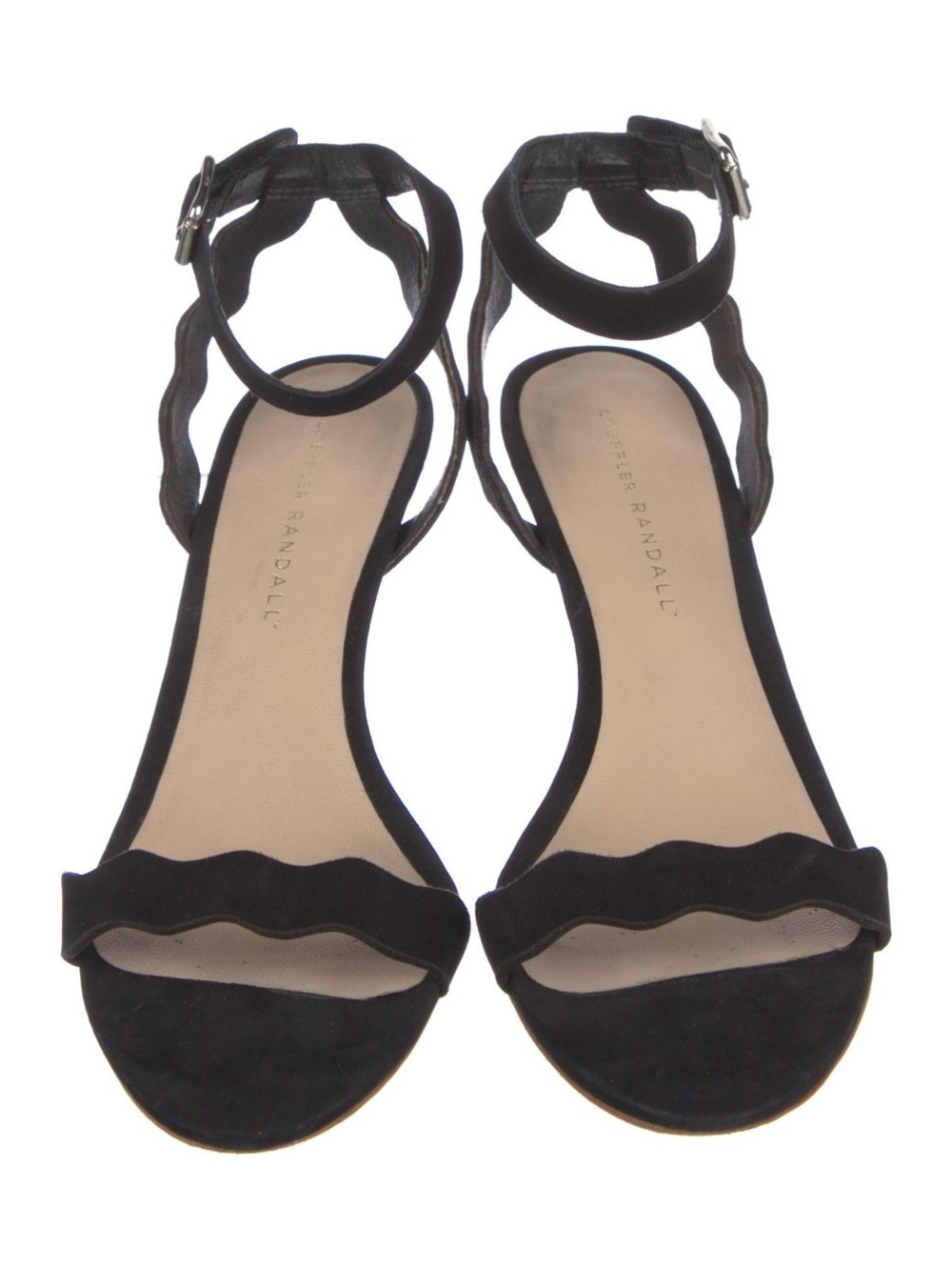Loeffler Randall Black Suede Scalloped Accent Sandals